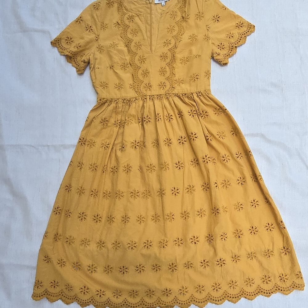 Madewell Yellow Eyelet V‑Neck Mini Dress